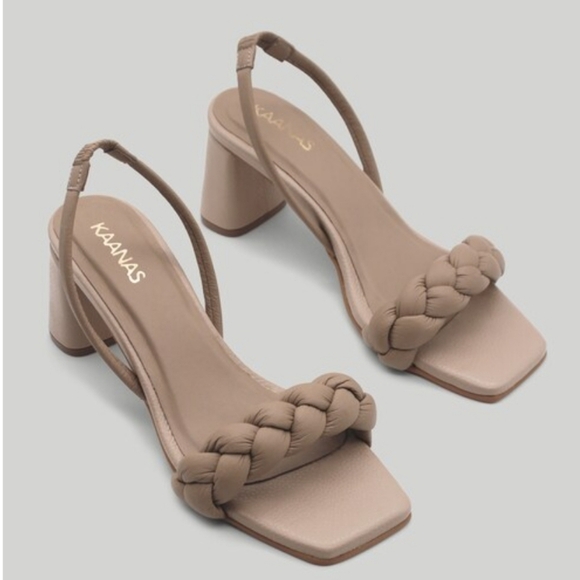 Kaanas taupe braided chunky heel slingback sandals Size 9 - Picture 1 of 9